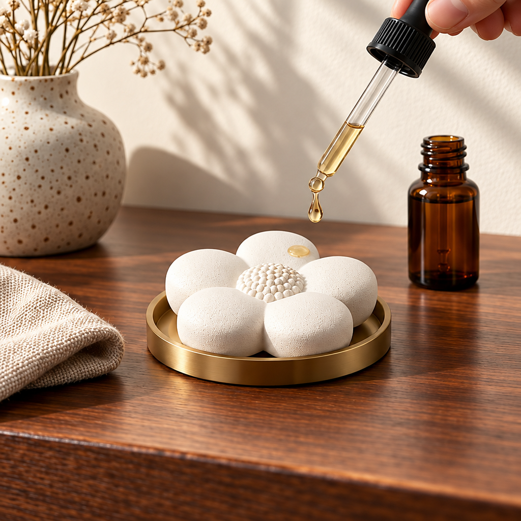 Corqena™ Ivory Flower Aroma Stone — applying aroma oil